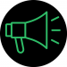 Bullhorn icon in green on a black background